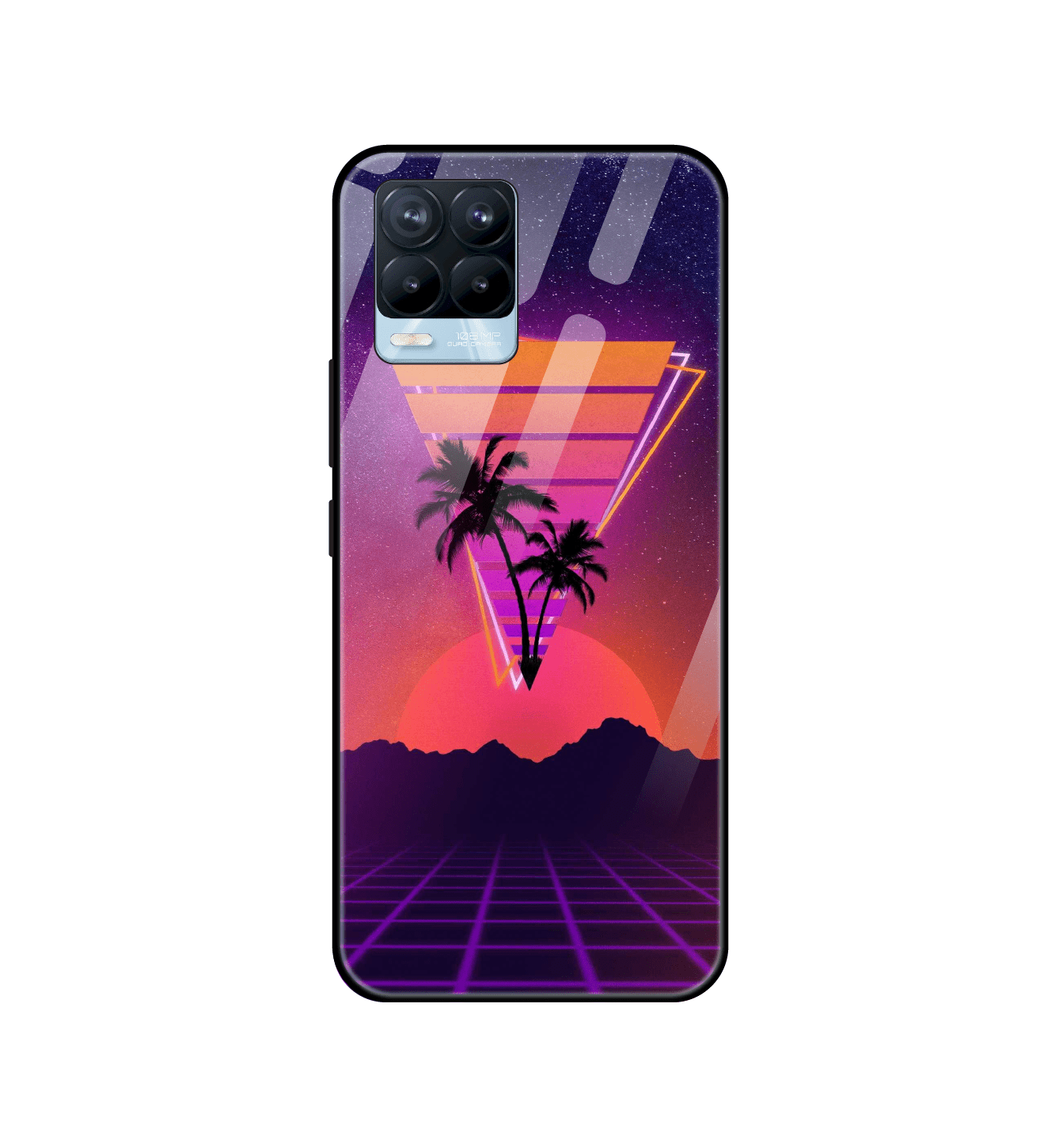 Sunset Grid Synthwave - Glass Cases For Realme Models