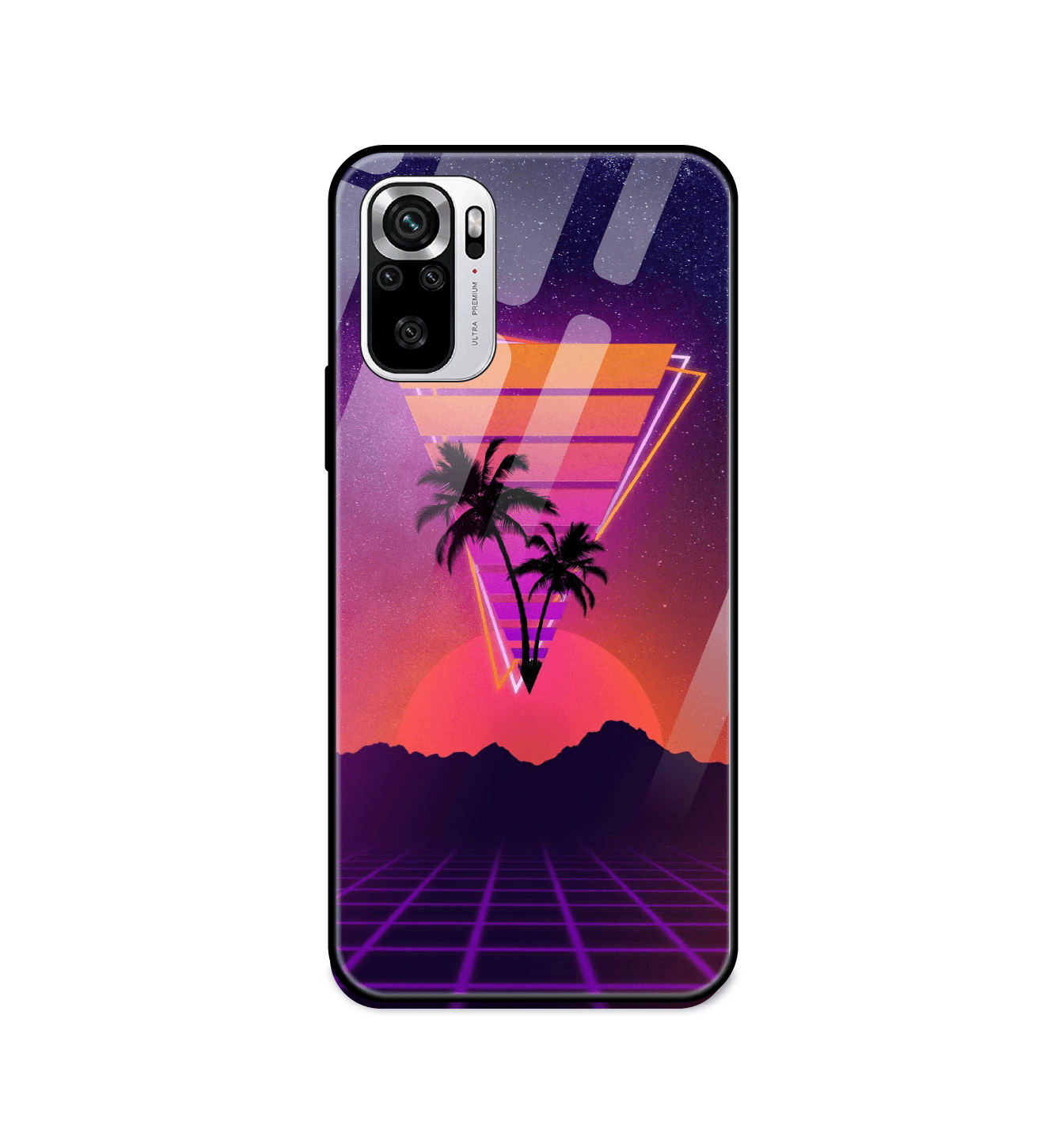 Sunset Grid Synthwave - Glass Cases For Redmi Models