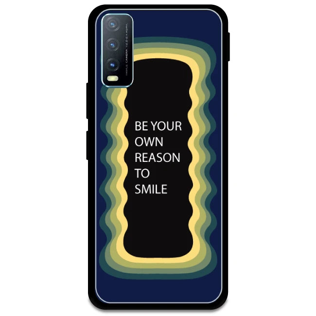 'Be Your Own Reason To Smile' - Dark Blue Glossy Metal Silicone Case For Vivo Models