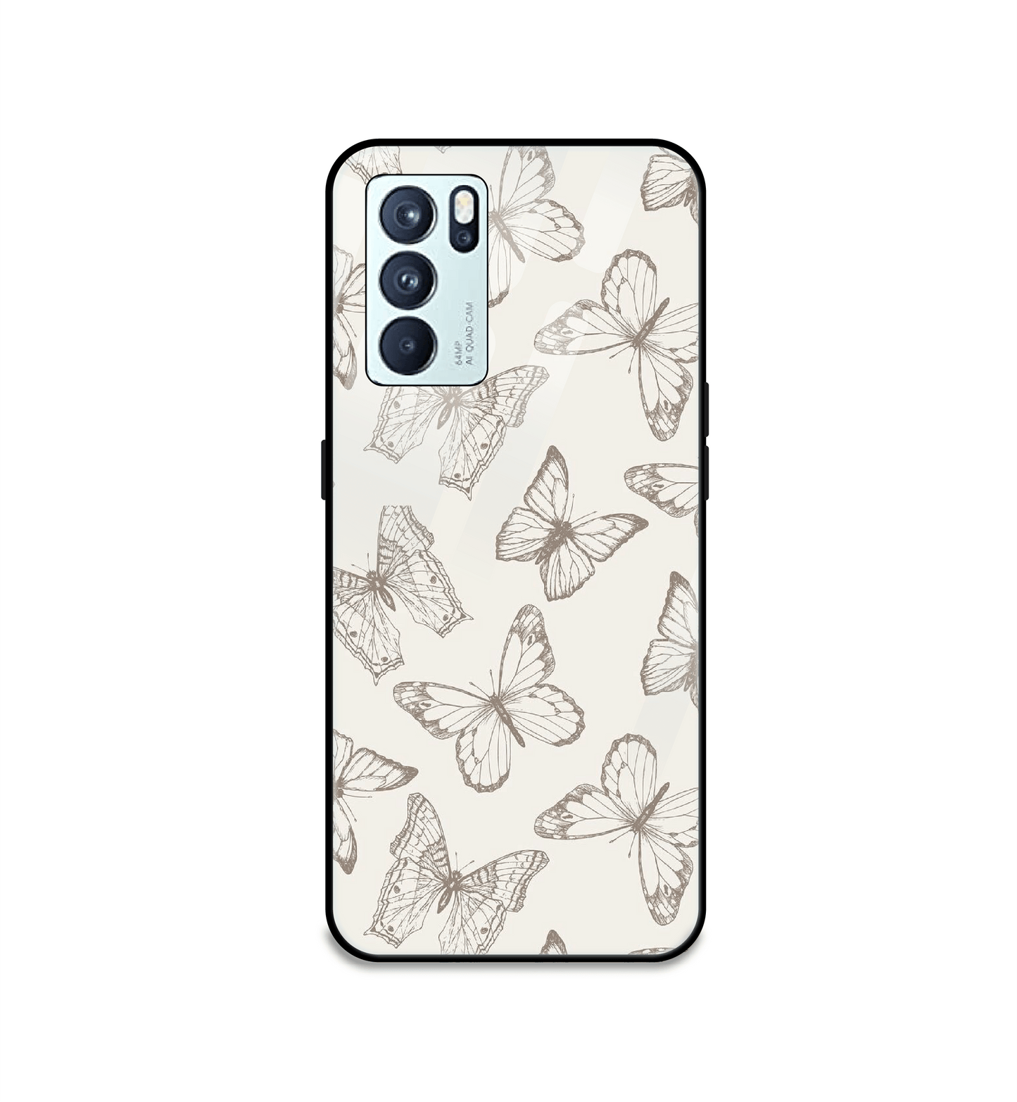White Butterflies - Glass Case For Oppo Models