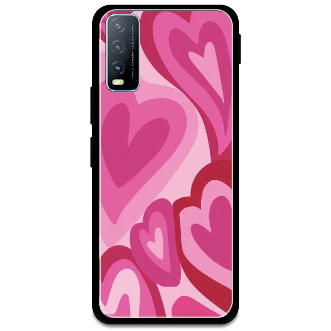 Pink Mini Hearts - Glossy Metal Silicone Case For Vivo Models