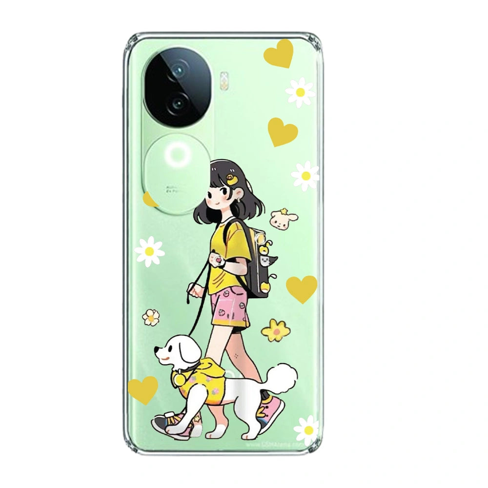 Yellow Girl And Dog - Clear Printed Silicone Case For IQOO Infpgraphic