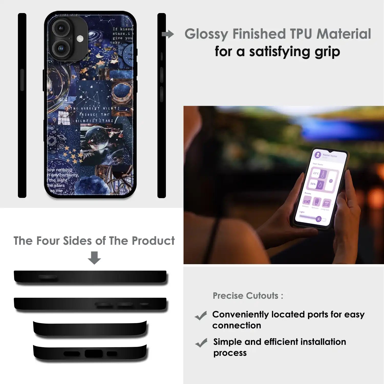 'Galaxy Dreamscape - Glossy Metal Silicone Case For Apple iPhone Infographic