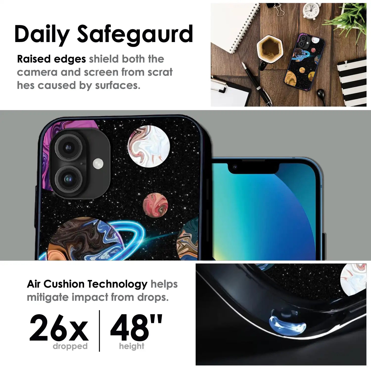 'Cosmic Swirl Galaxy - Glossy Metal Silicone Case For Apple iPhone Infographic
