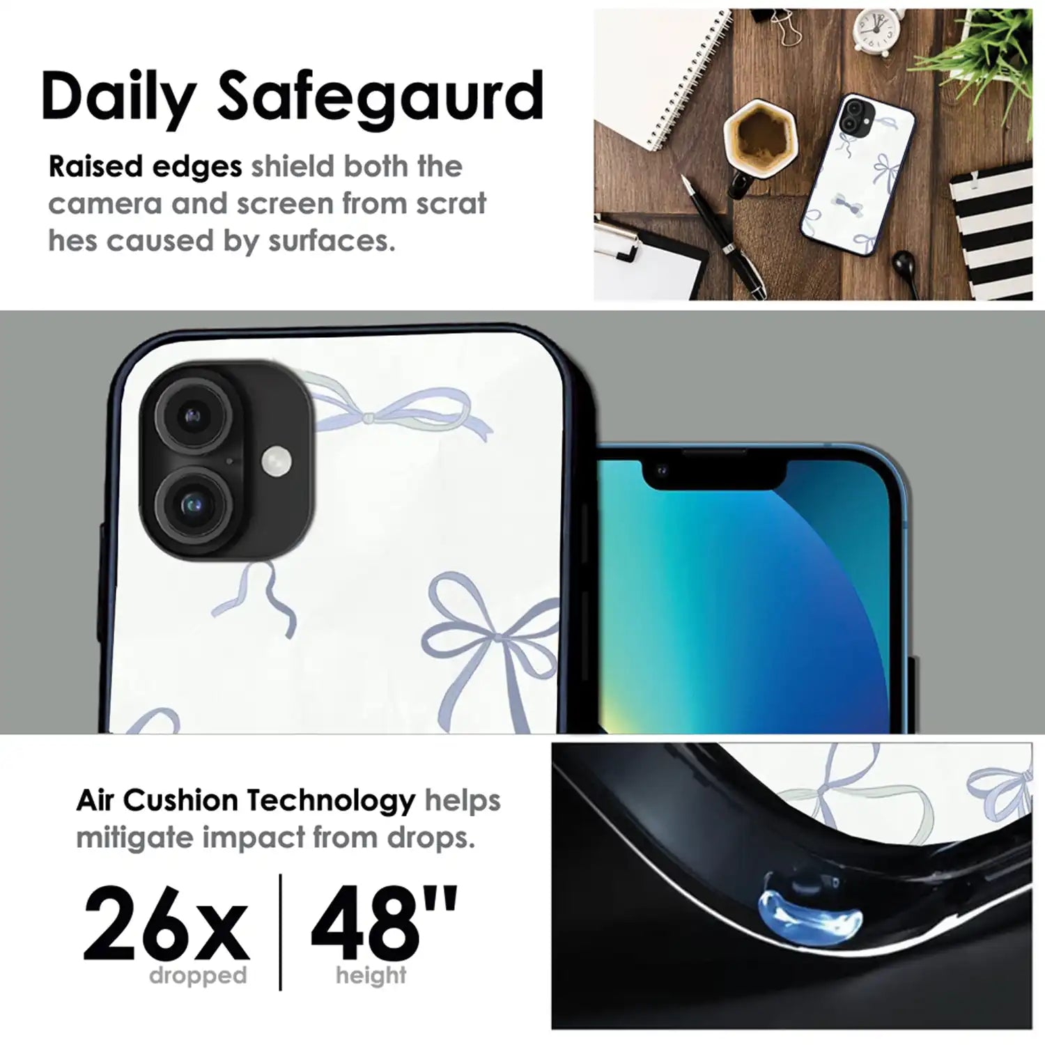 'Blue Bows - Glossy Metal Silicone Case For Apple iPhone Infographic