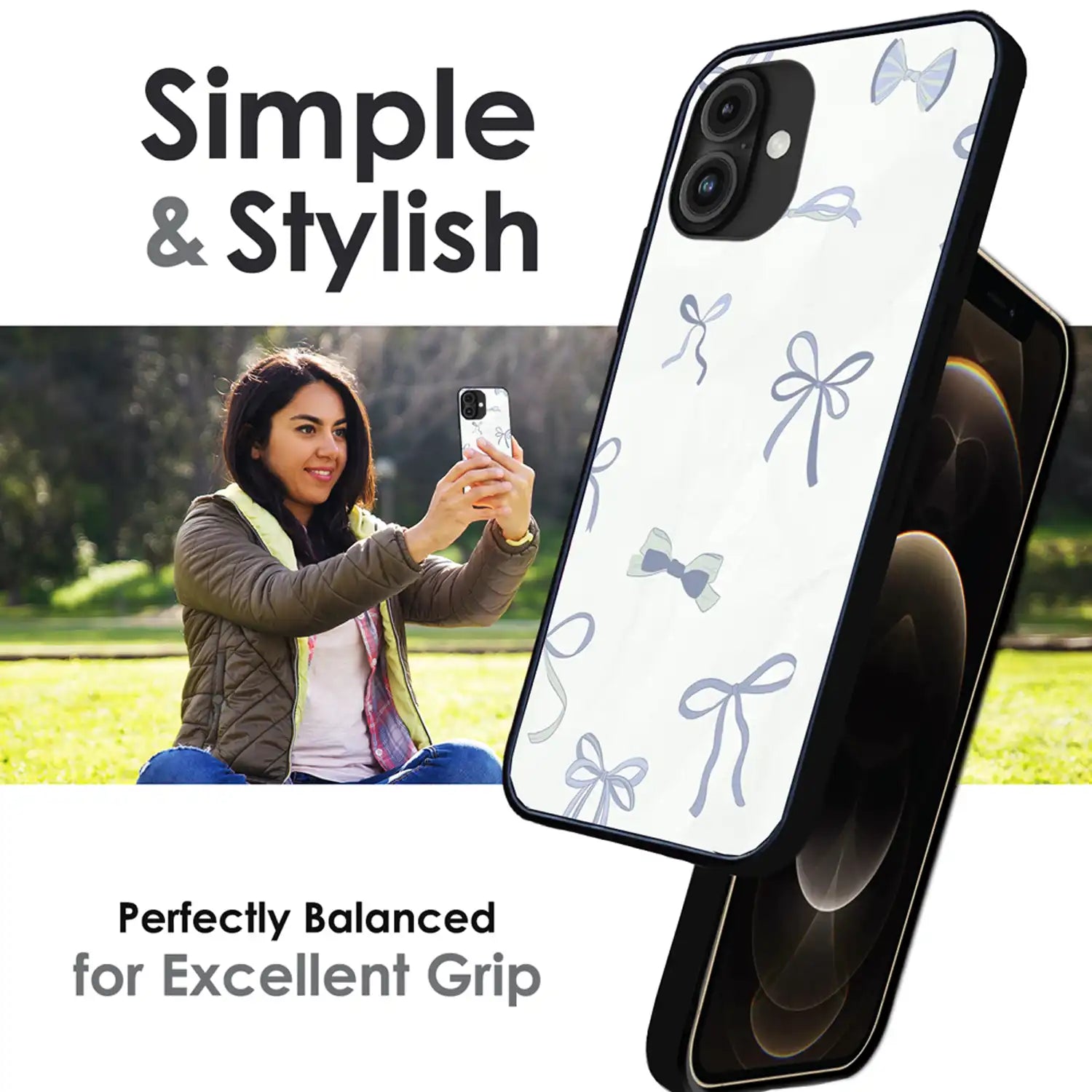 'Blue Bows - Glossy Metal Silicone Case For Apple iPhone Infographic