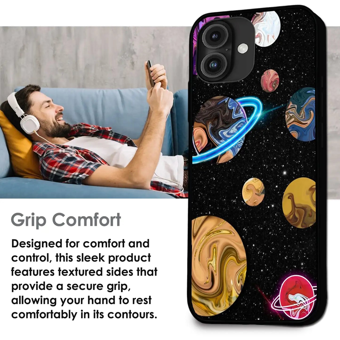 'Cosmic Swirl Galaxy - Glossy Metal Silicone Case For Apple iPhone Infographic