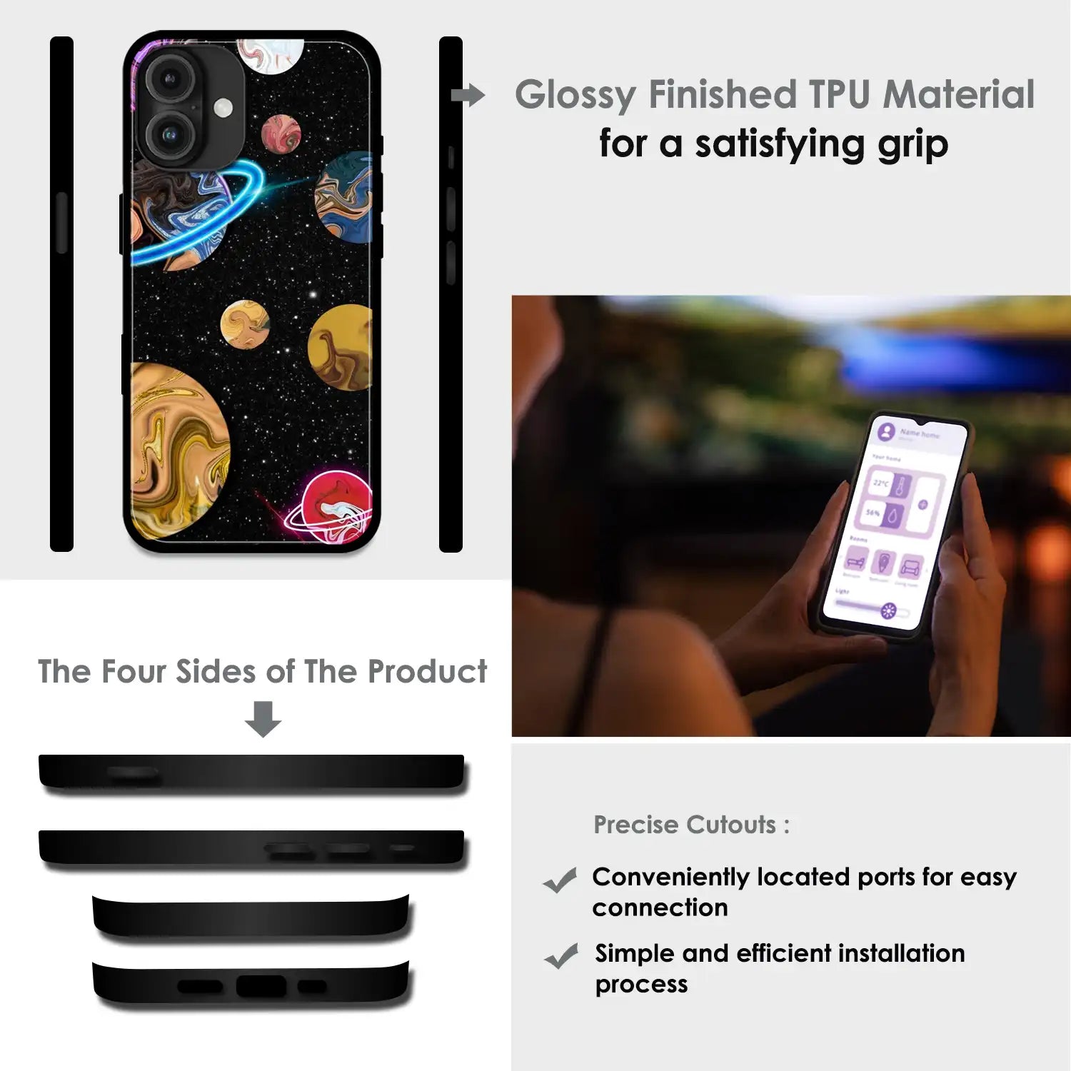 'Cosmic Swirl Galaxy - Glossy Metal Silicone Case For Apple iPhone Infographic