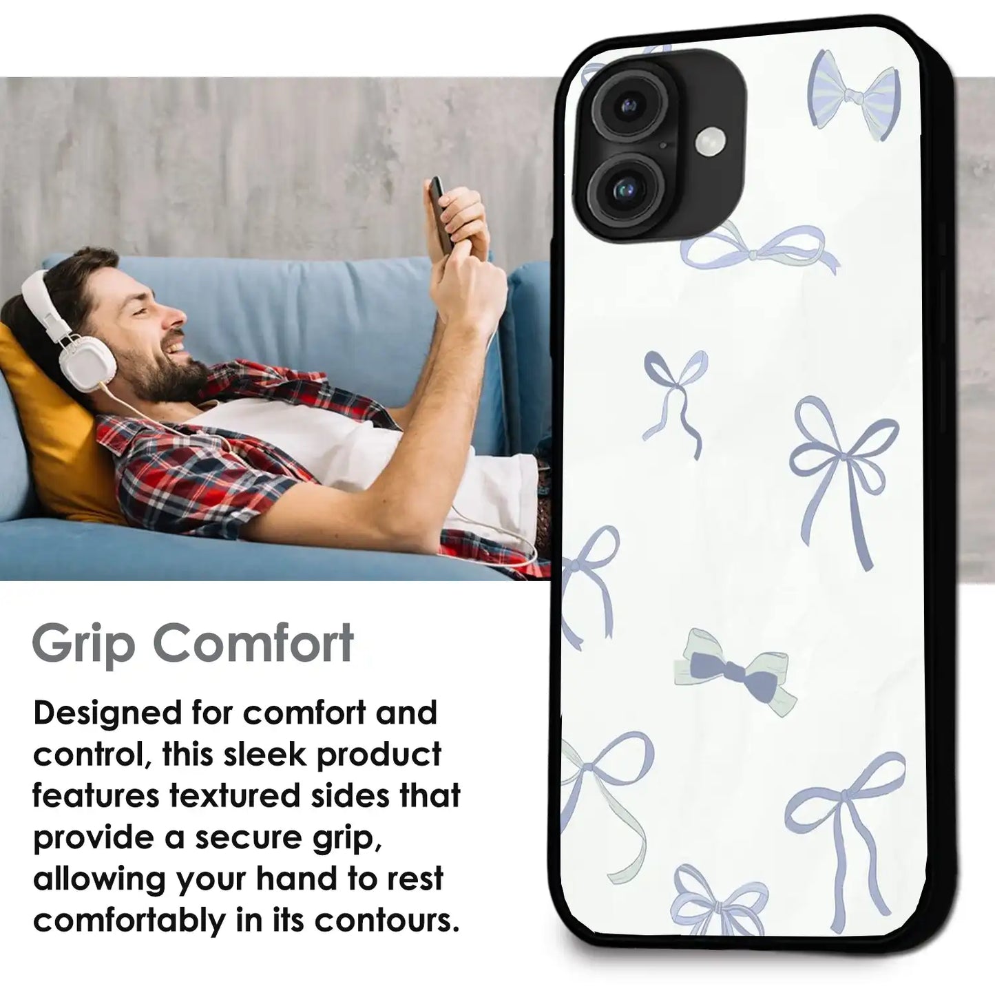 'Blue Bows - Glossy Metal Silicone Case For Apple iPhone Infographic