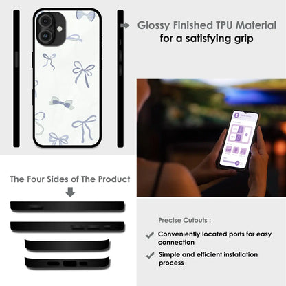 'Blue Bows - Glossy Metal Silicone Case For Apple iPhone Infographic