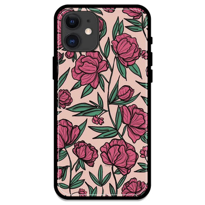 Pink Roses - Glossy Metal Silicone Case For Apple iPhone 12 Mini Models