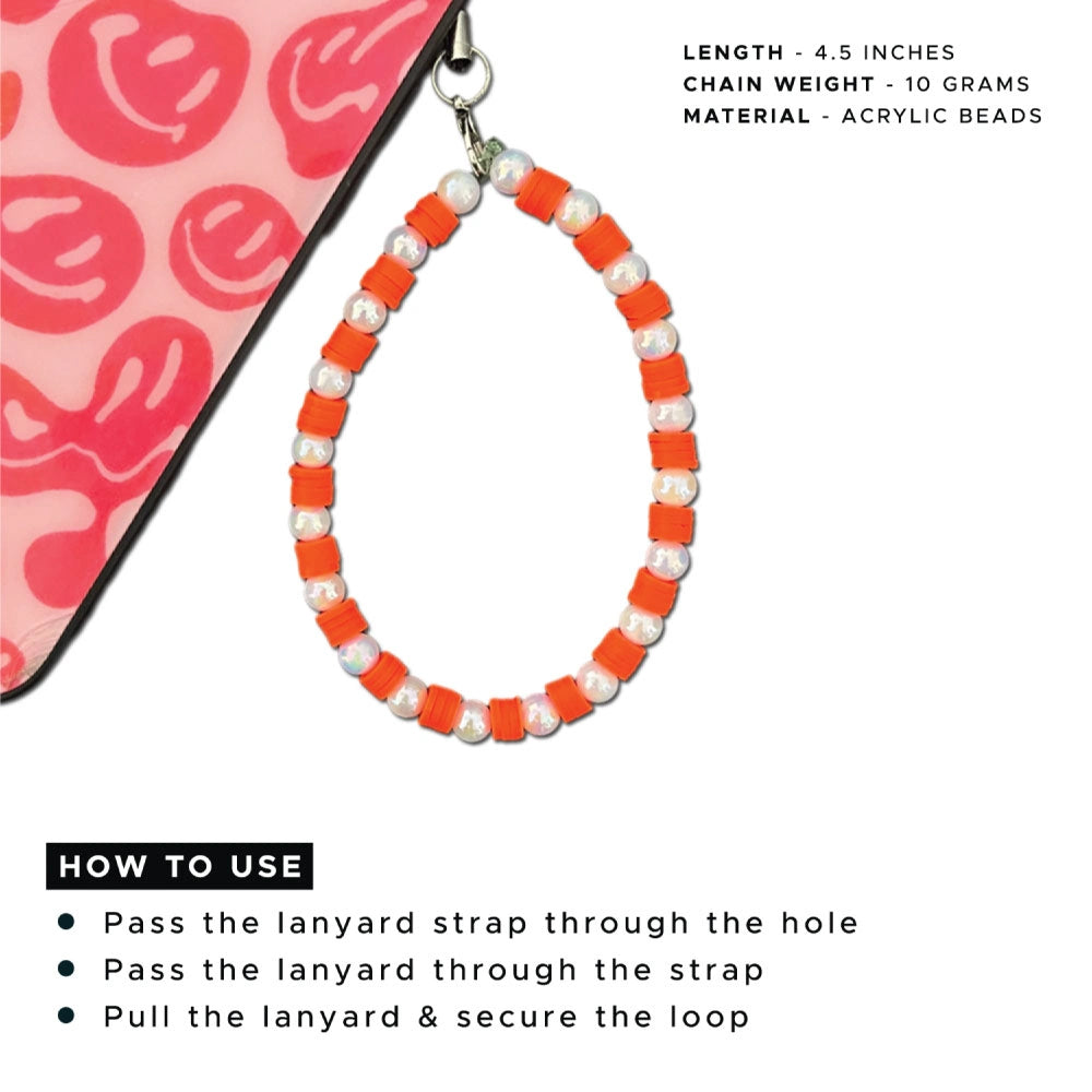 White And Orange Clay Beads With Pearl - A Combo Of 2 Phone Charms infographic
