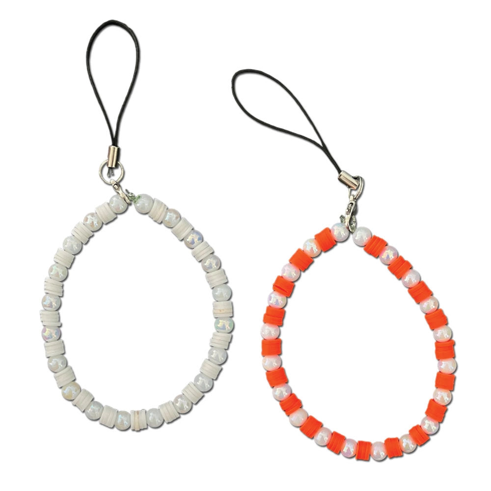 White And Orange Clay Beads With Pearl - A Combo Of 2 Phone Charms