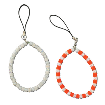 White And Orange Clay Beads With Pearl - A Combo Of 2 Phone Charms