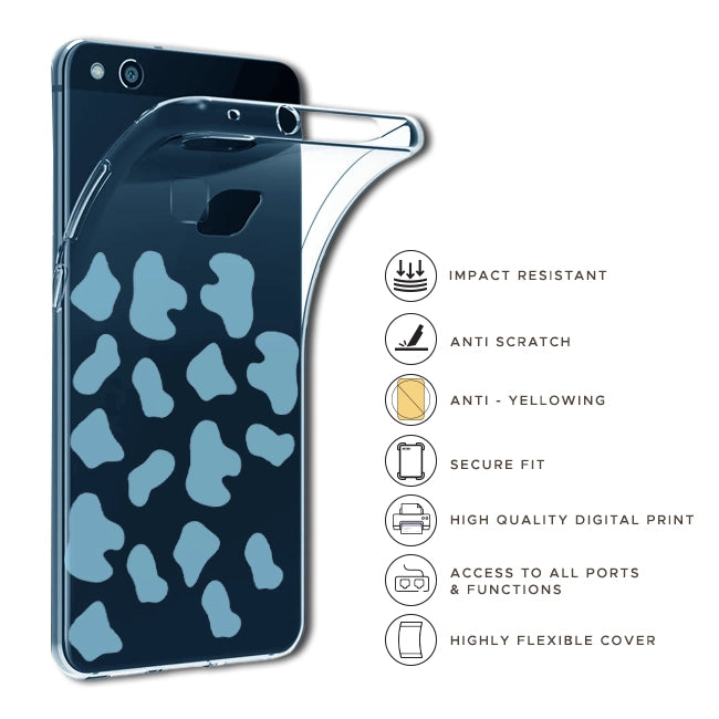 Blue Cow Print - Clear Printed Silicone Case For iQOO Models infographic
