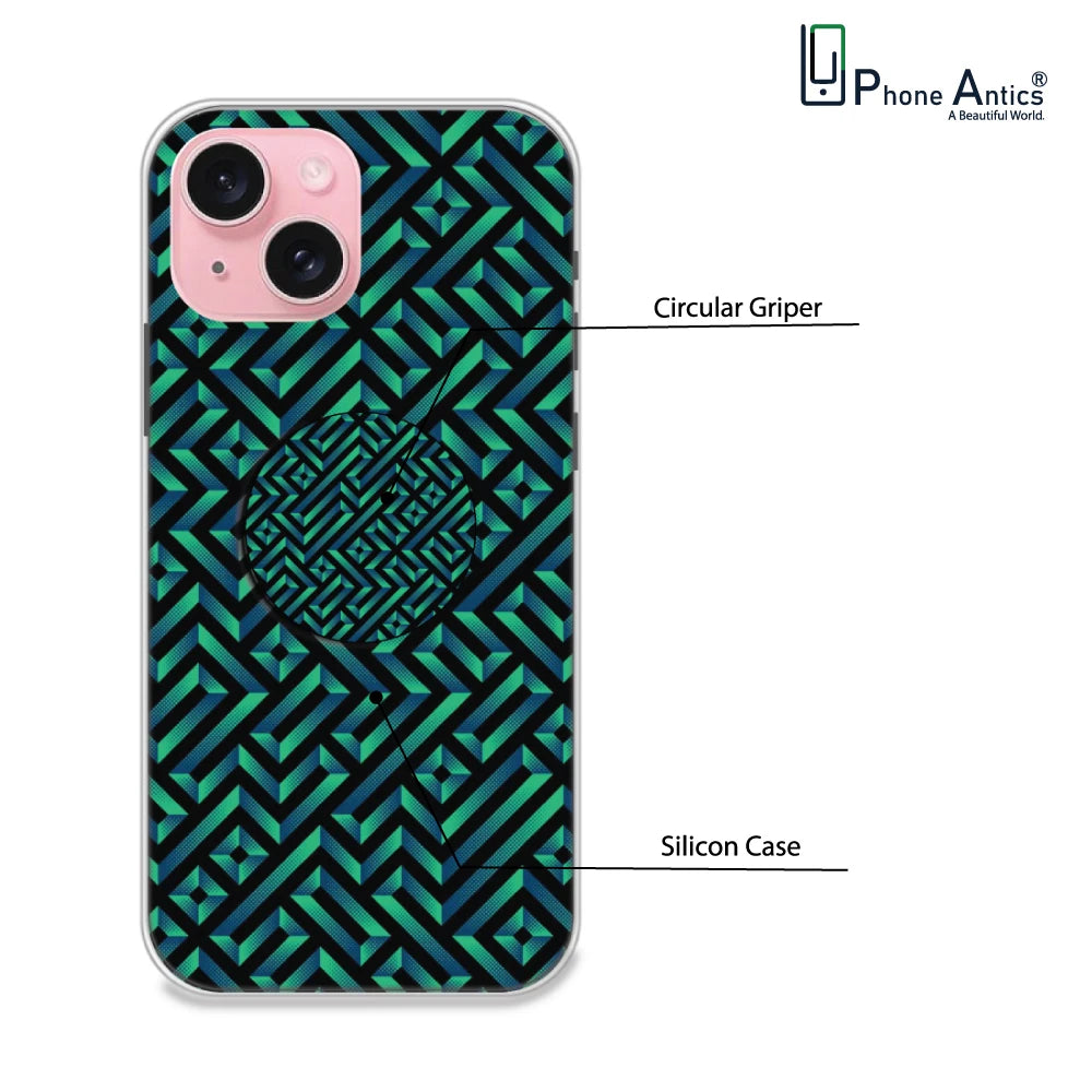 Green Mosiac Art - Silicone Grip Case For Apple iPhone Models iPhone 15 infographic