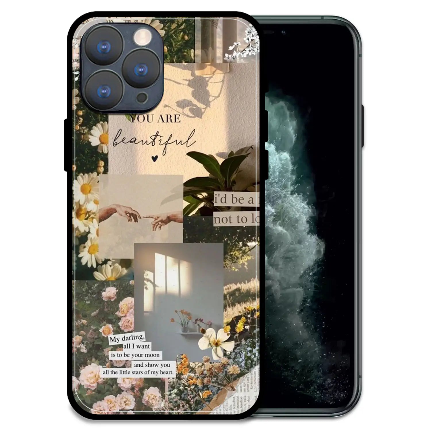 'Floral Aesthetic Collage - Glossy Metal Silicone Case For Apple iPhone 11 Pro
