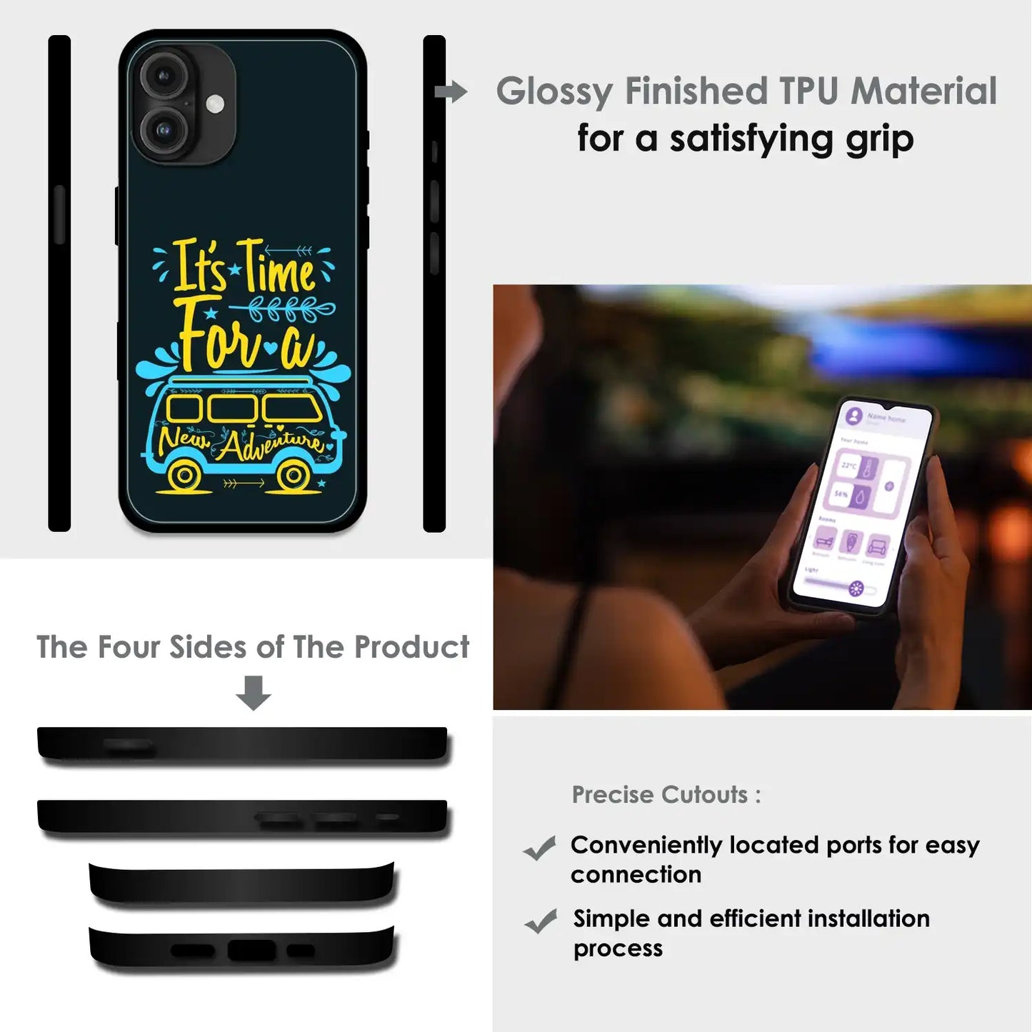 'Adventure Awaits - Glossy Metal Silicone Case For Apple iPhone Infographic
