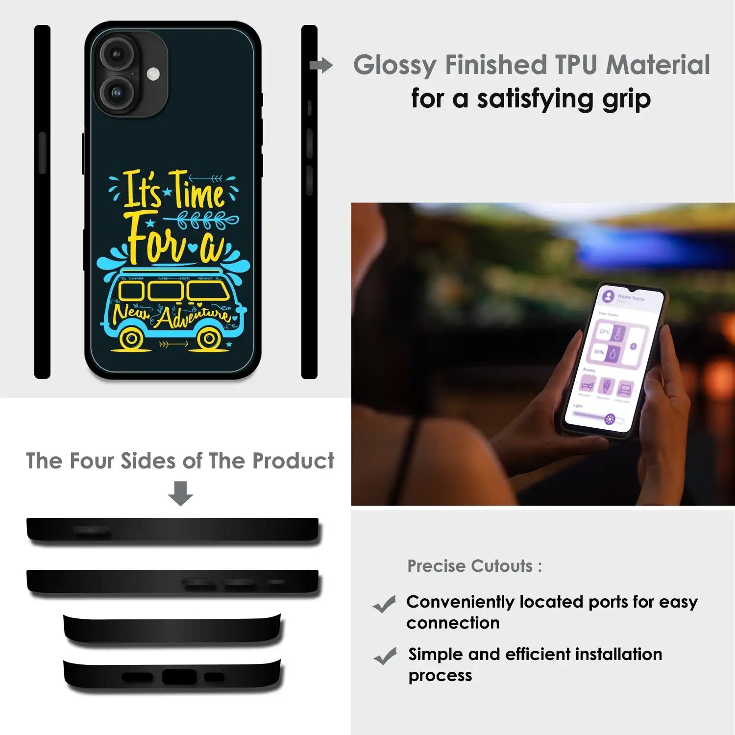 'Adventure Awaits - Glossy Metal Silicone Case For Apple iPhone Infographic