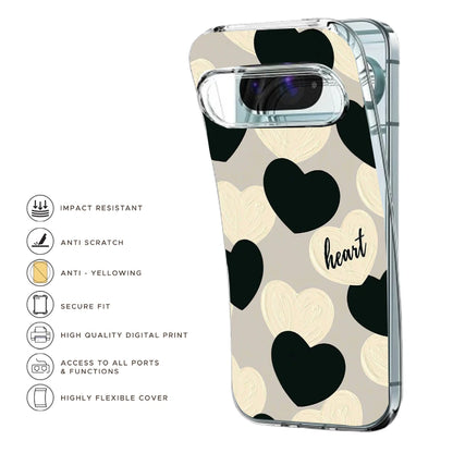 Black And White Heart - Printed Silicone Case For Google Pixel Infographic