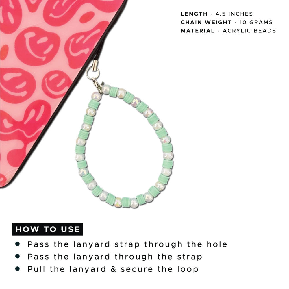 Blue And Sage Green Clay Beads With Pearl - A Combo Of 2 Phone Charms infographic
