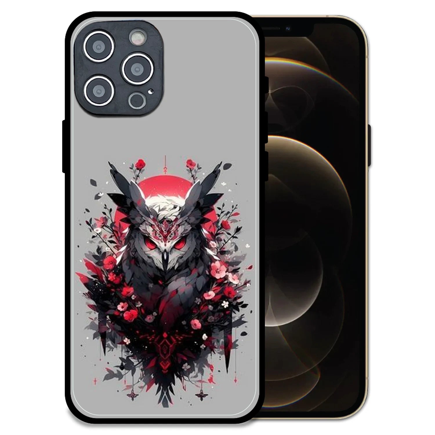 'Crimson Owl Mystique - Glossy Metal Silicone Case For Apple iPhone 12 Pro