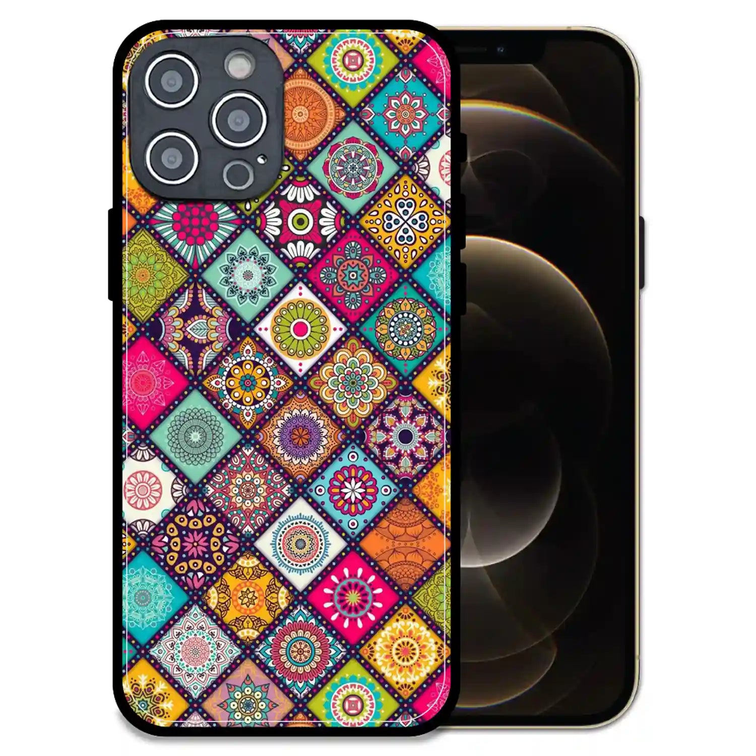 'Boho Mosaic Tiles - Glossy Metal Silicone Case For Apple iPhone 12 Pro