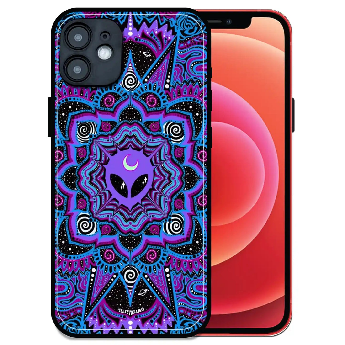 'Alien Mandala Design - Glossy Metal Silicone Case For Apple iPhone 12