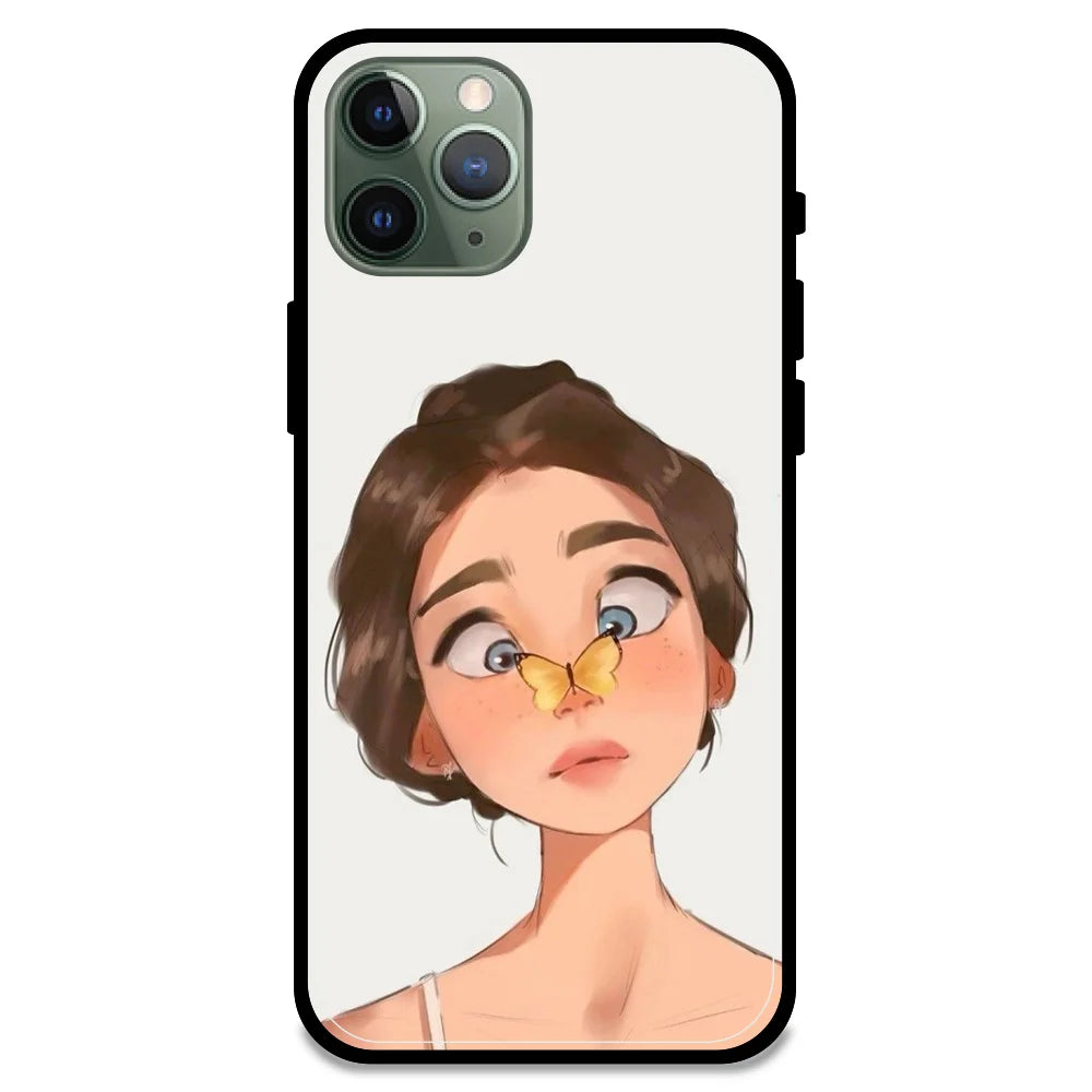 Butterfly Girl - Glossy Metal Silicone Case For Apple iPhone Models- Apple iPhone 11 pro max