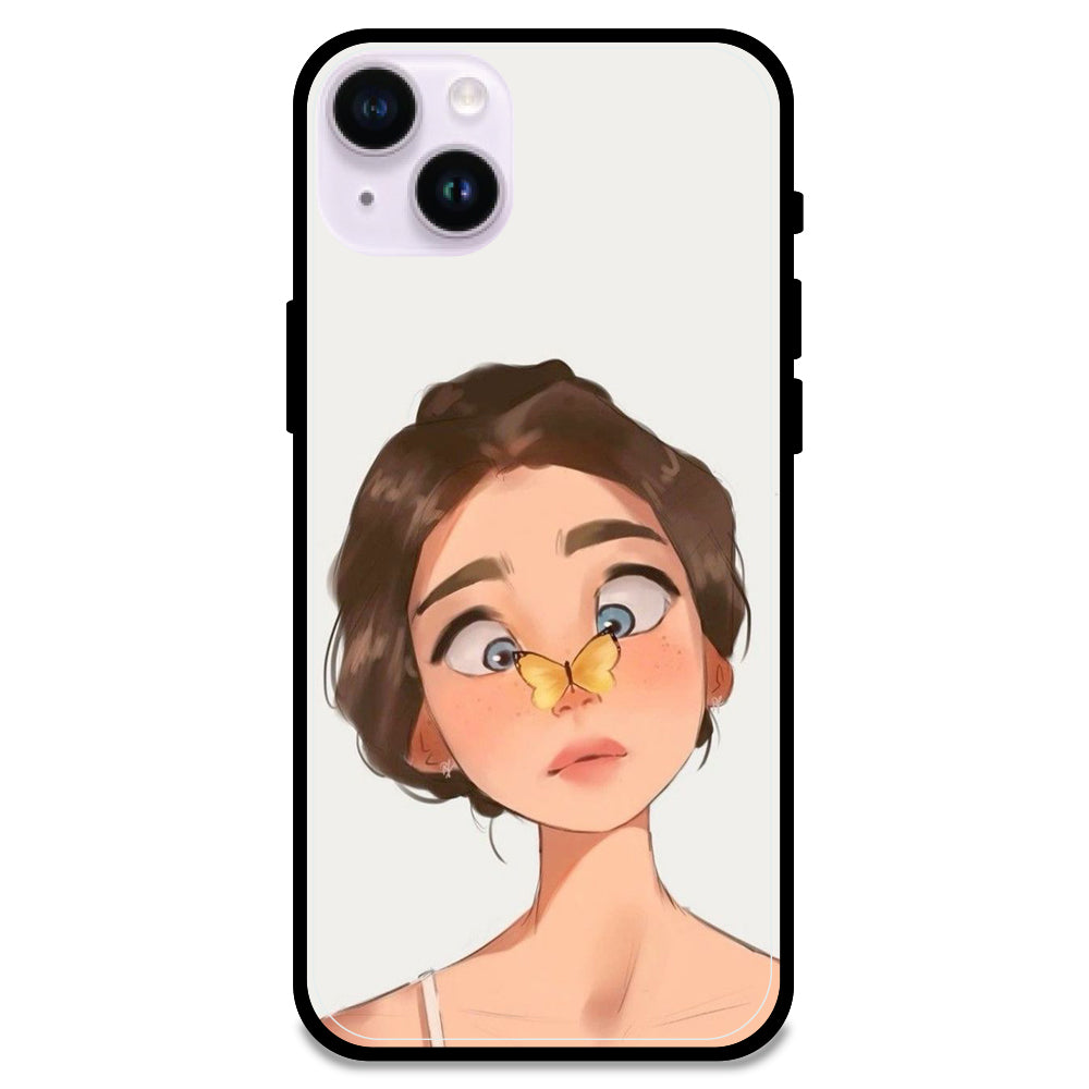 Butterfly Girl - Glossy Metal Silicone Case For Apple iPhone Models- Apple iPhone 14 plus