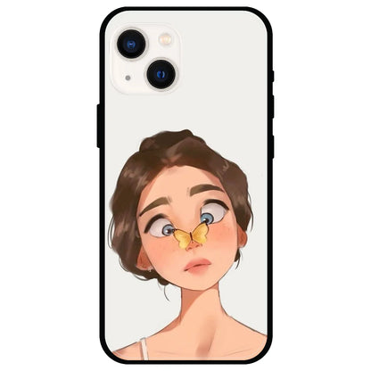 Butterfly Girl - Glossy Metal Silicone Case For Apple iPhone Models- Apple iPhone 13