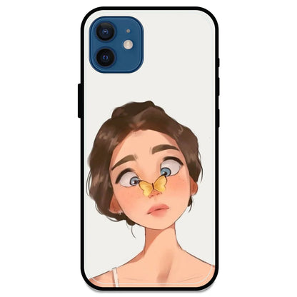 Butterfly Girl - Glossy Metal Silicone Case For Apple iPhone Models- Apple iPhone 12