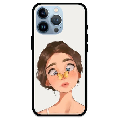 Butterfly Girl - Glossy Metal Silicone Case For Apple iPhone Models- Apple iPhone 13 pro max