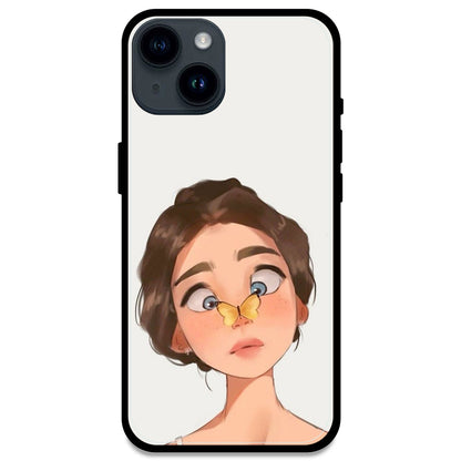 Butterfly Girl - Glossy Metal Silicone Case For Apple iPhone Models- Apple iPhone 14