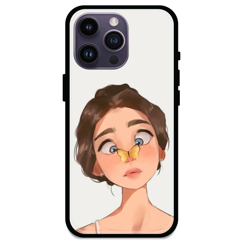 Butterfly Girl - Glossy Metal Silicone Case For Apple iPhone Models- Apple iPhone 14 pro max