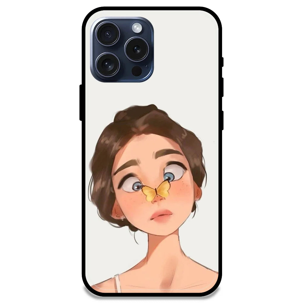 Butterfly Girl - Glossy Metal Silicone Case For Apple iPhone Models- Apple iPhone 15 pro