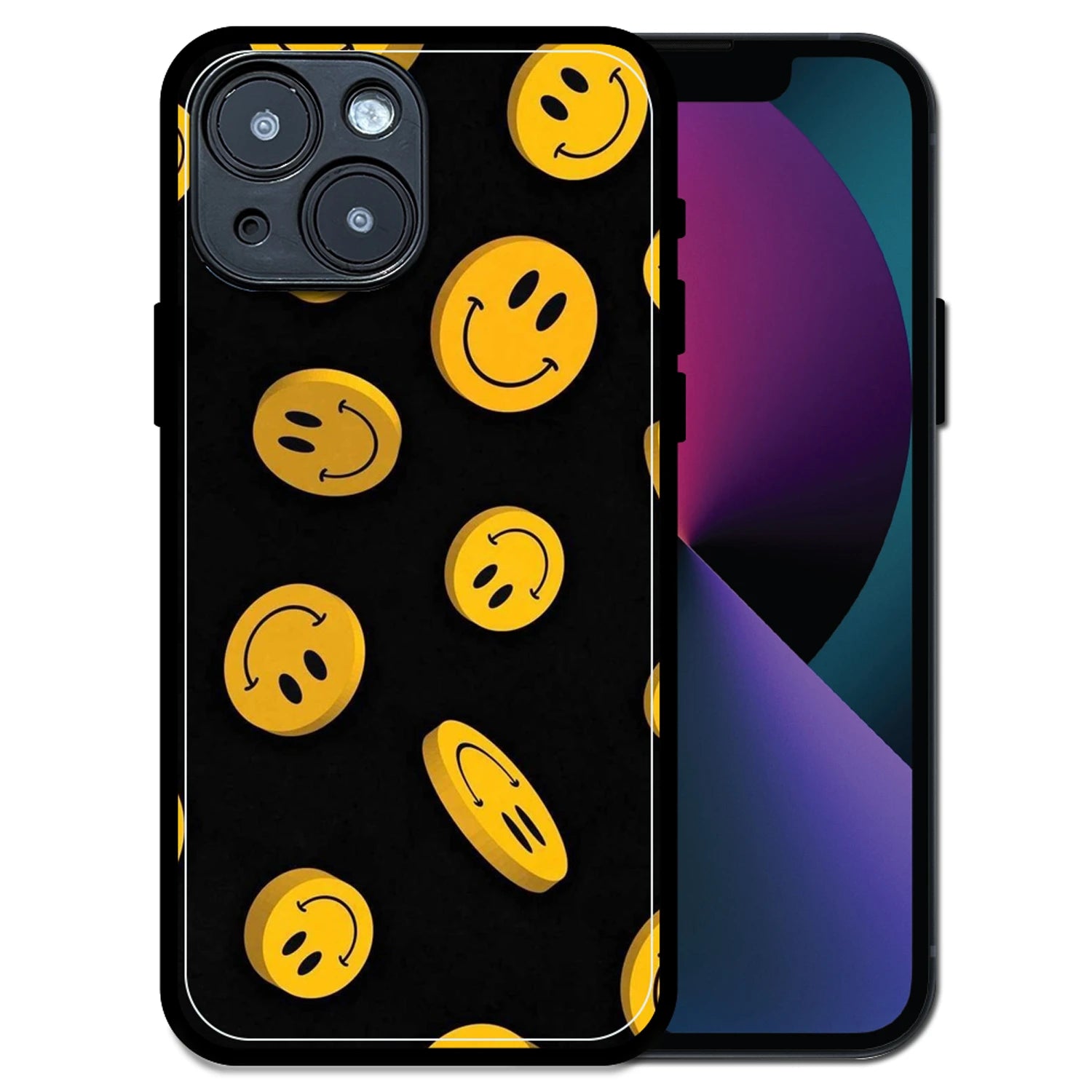 'Bold Smileys - Glossy Metal Silicone Case For Apple iPhone 13 Mini