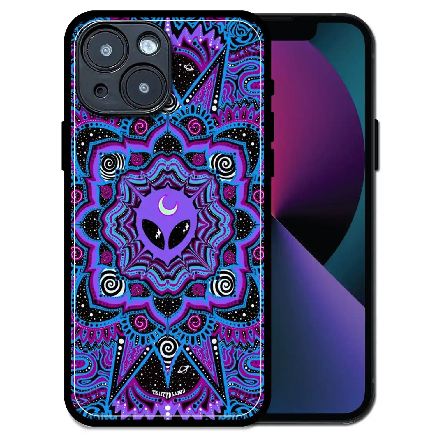 'Alien Mandala Design - Glossy Metal Silicone Case For Apple iPhone 13 Mini