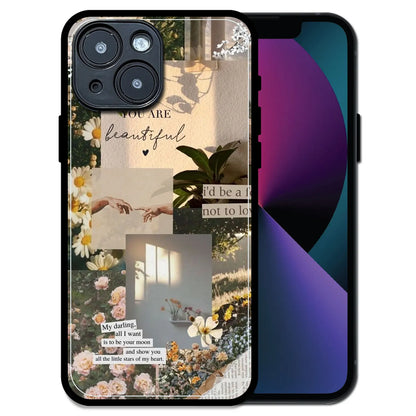 'Floral Aesthetic Collage - Glossy Metal Silicone Case For Apple iPhone 13 Mini