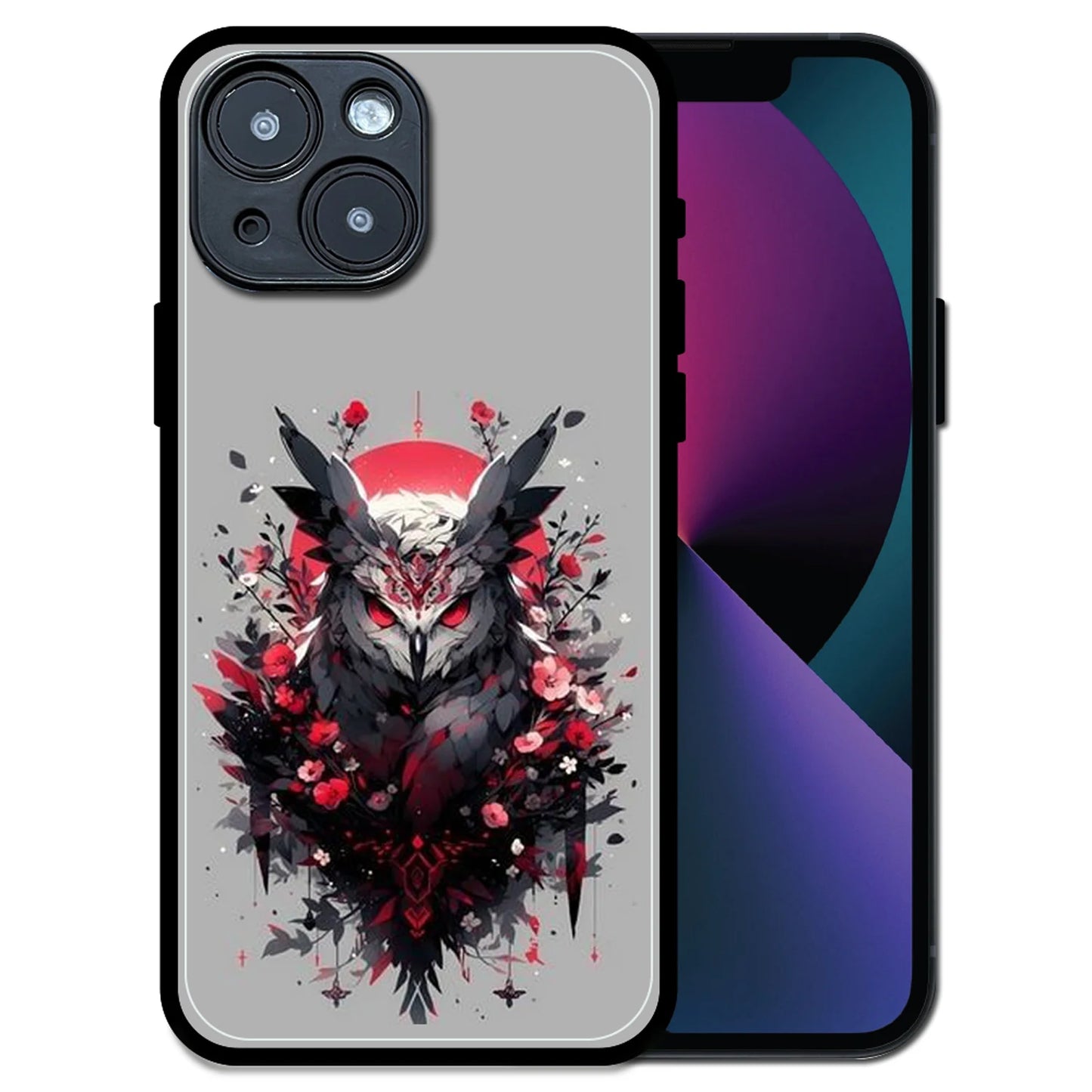 'Crimson Owl Mystique - Glossy Metal Silicone Case For Apple iPhone 13 Mini