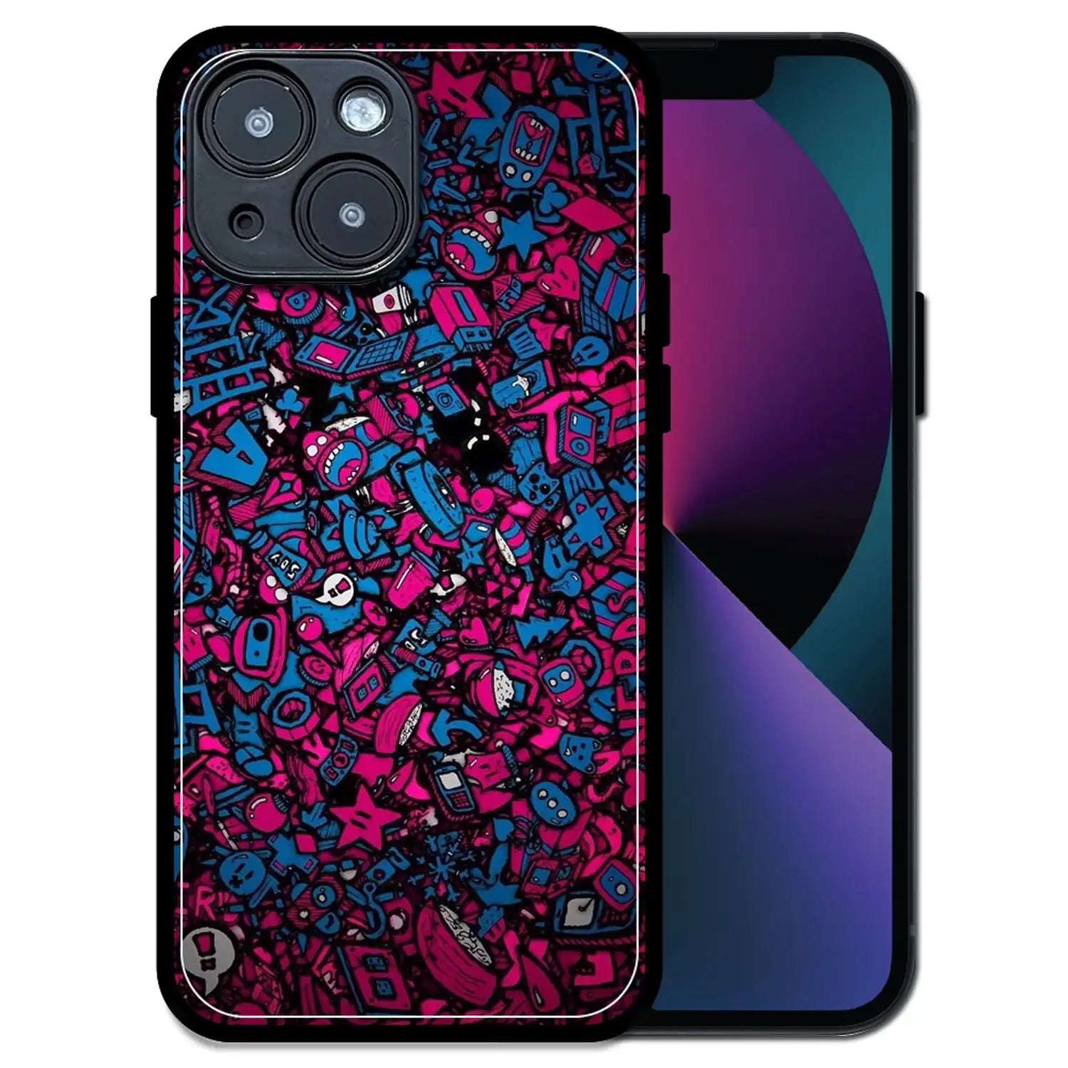 'Doodle Chaos Design - Glossy Metal Silicone Case For Apple iPhone 13 Mini