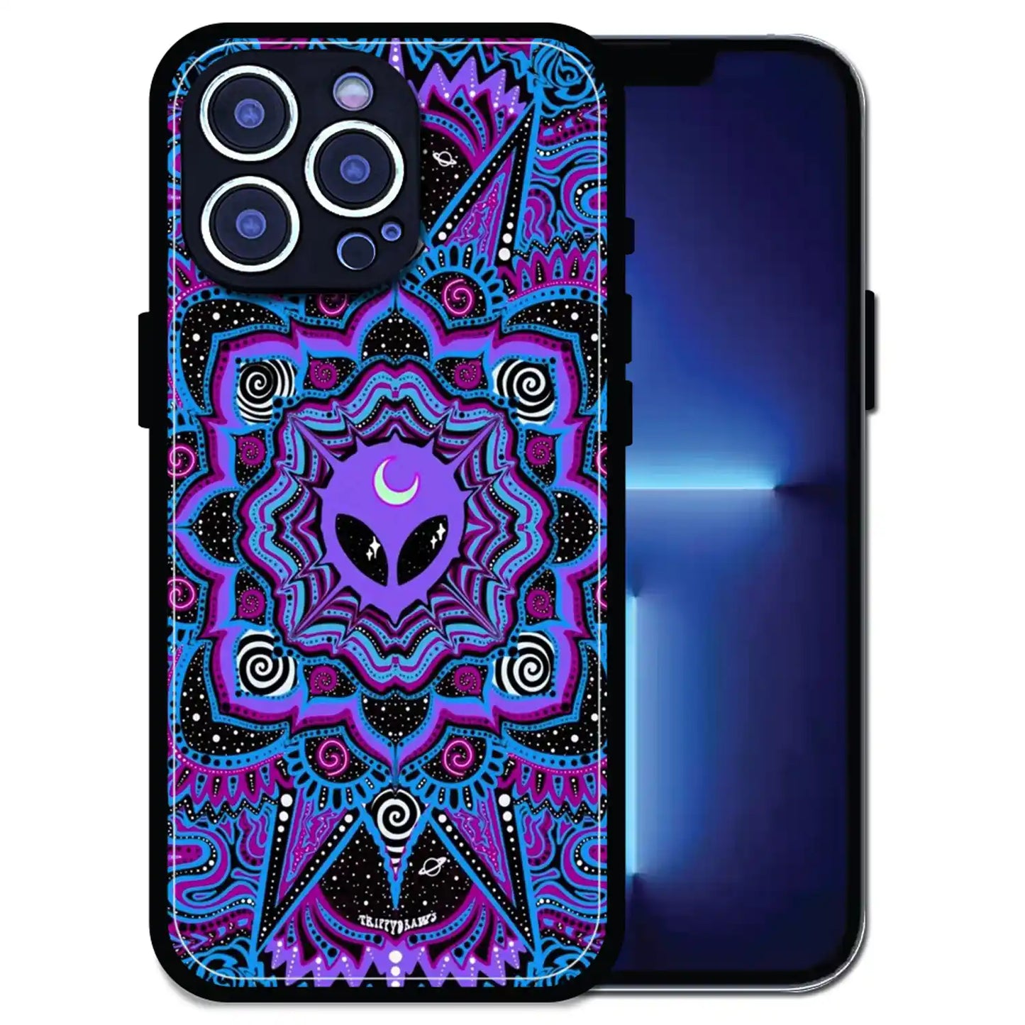 'Alien Mandala Design - Glossy Metal Silicone Case For Apple iPhone 13 Pro Max