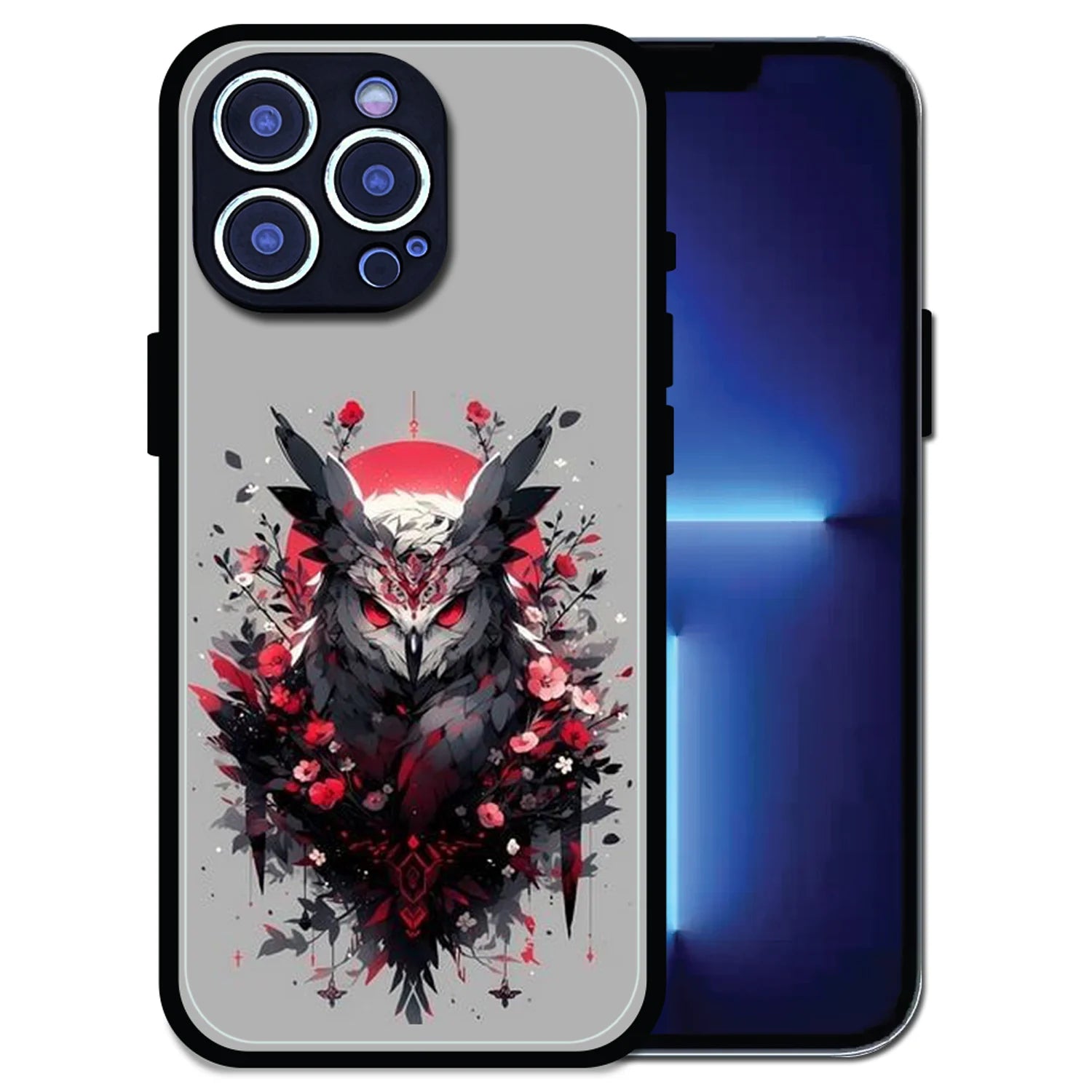 'Crimson Owl Mystique - Glossy Metal Silicone Case For Apple iPhone 13 Pro Max