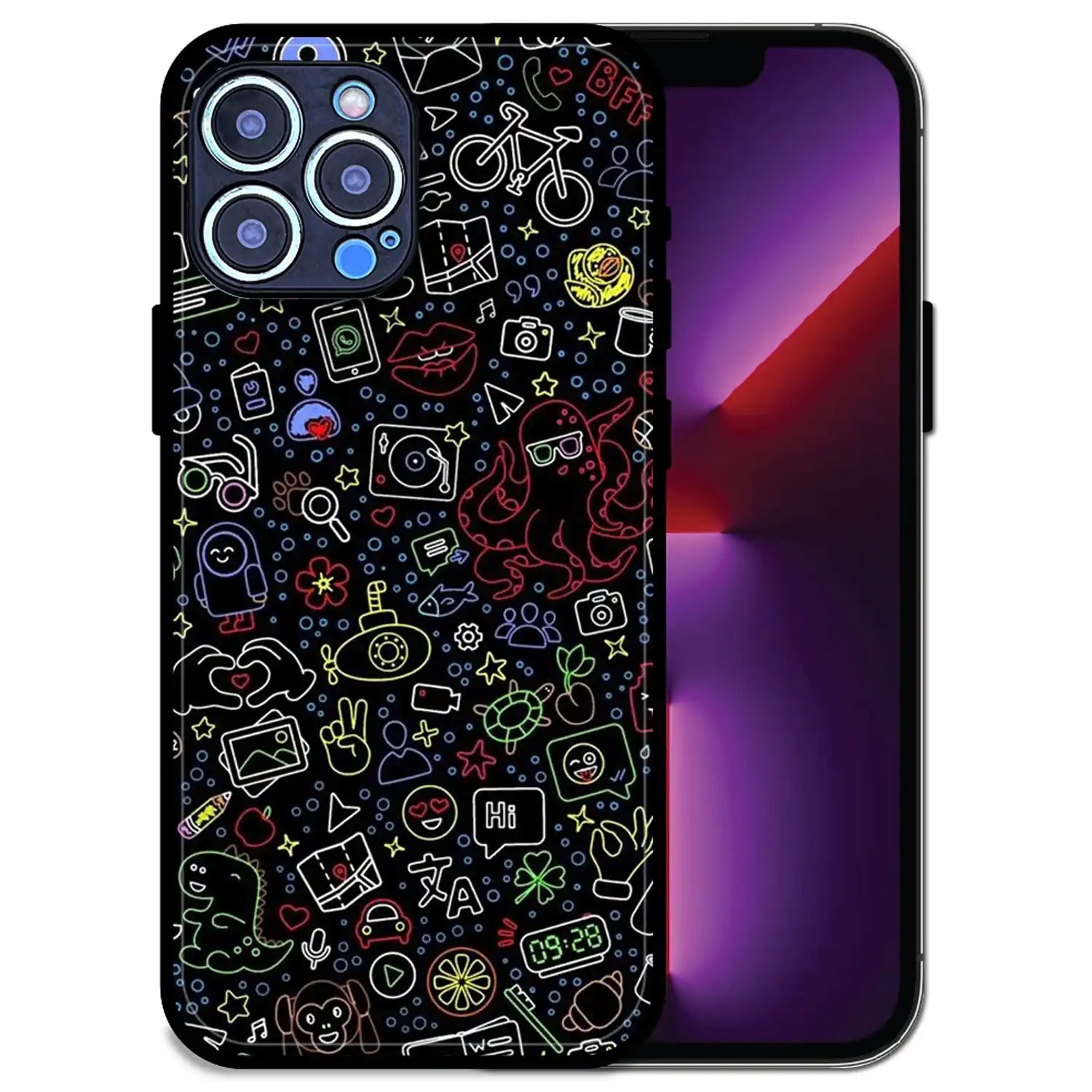 'Doodleverse Nightlife - Glossy Metal Silicone Case For Apple iPhone 13 Pro