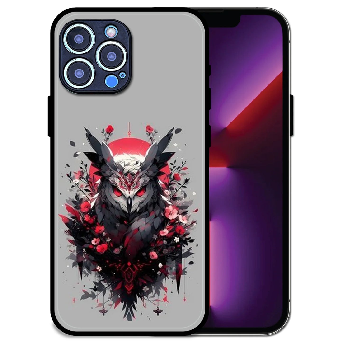 'Crimson Owl Mystique - Glossy Metal Silicone Case For Apple iPhone 13 Pro