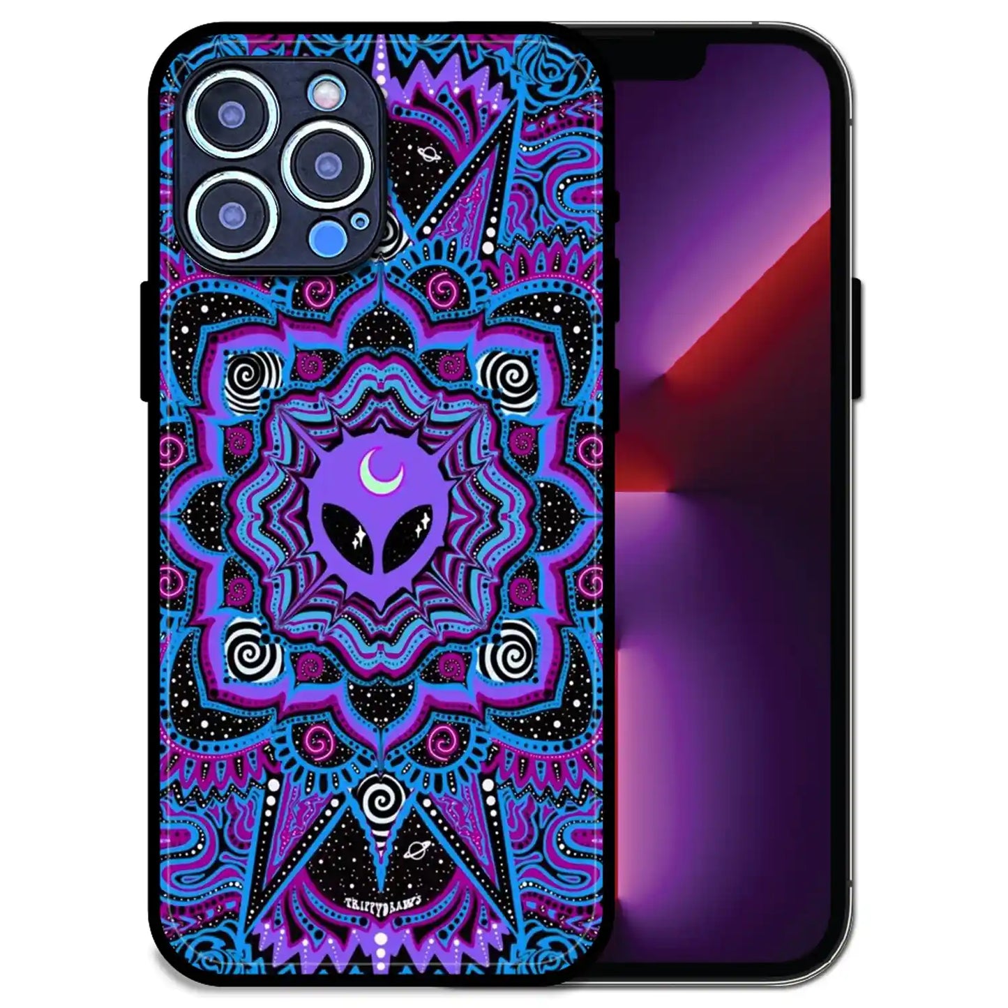 'Alien Mandala Design - Glossy Metal Silicone Case For Apple iPhone 13 Pro