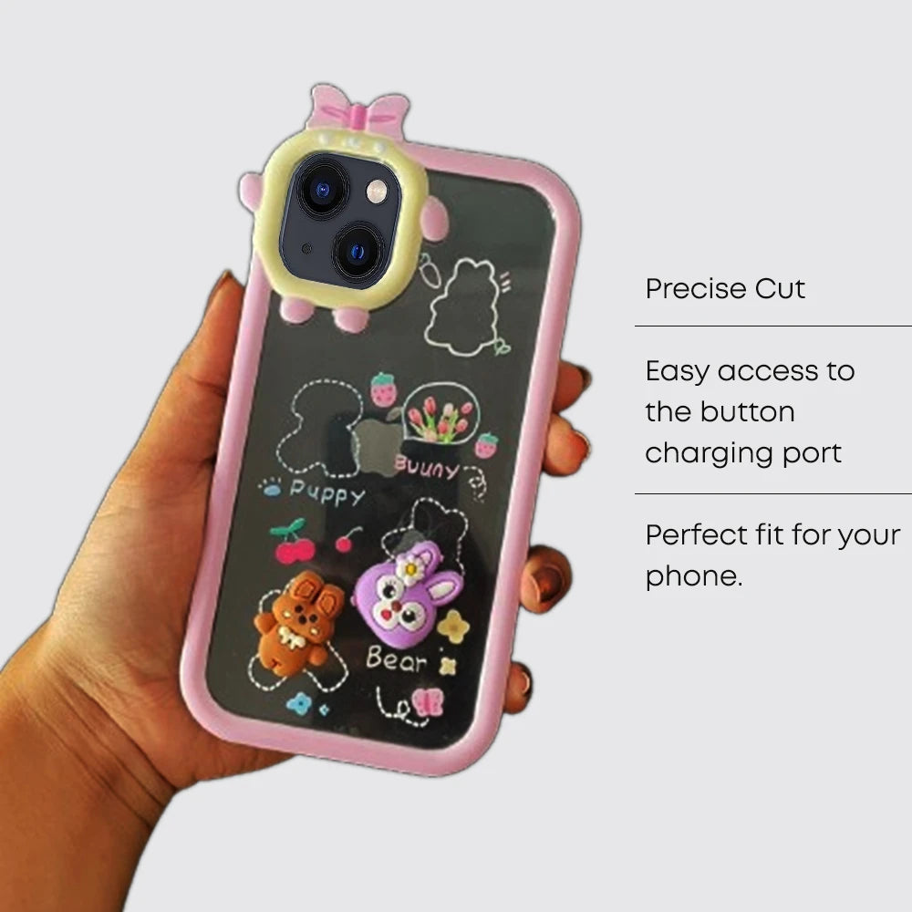 Cute 3D Shock-Proof Cases For Apple iPhone Models- Pink