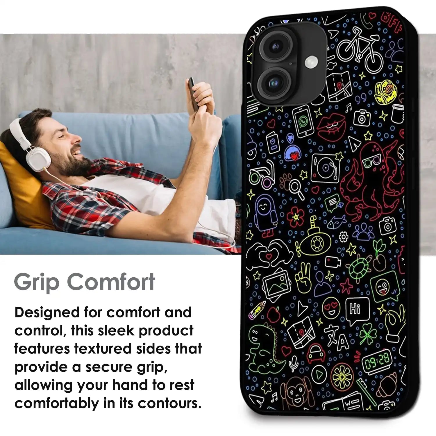 Doodleverse Nightlife - Glossy Metal Silicone Case For Apple iPhone Infographic