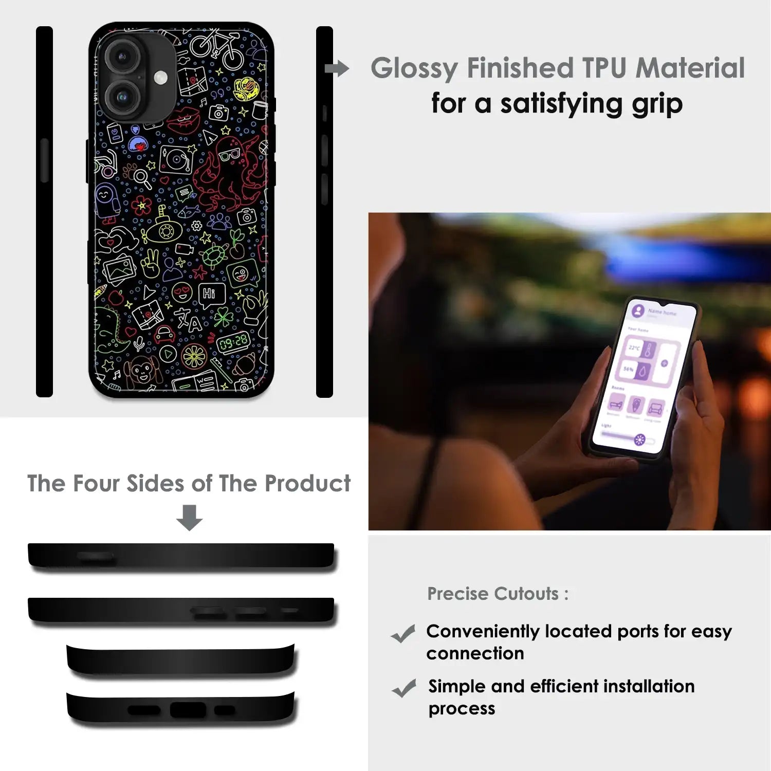 Doodleverse Nightlife - Glossy Metal Silicone Case For Apple iPhone Infographic