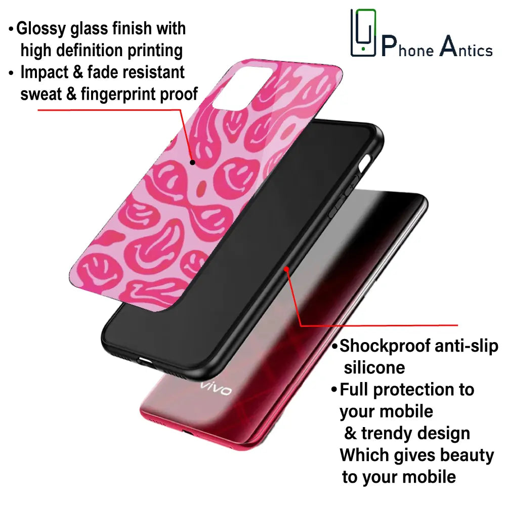 'Pink Smilies - Glass Case For Apple iPhone Infographic